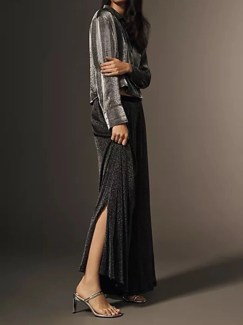Anthropologie Hutch Black Metallic Wide Leg Pants NWT XS